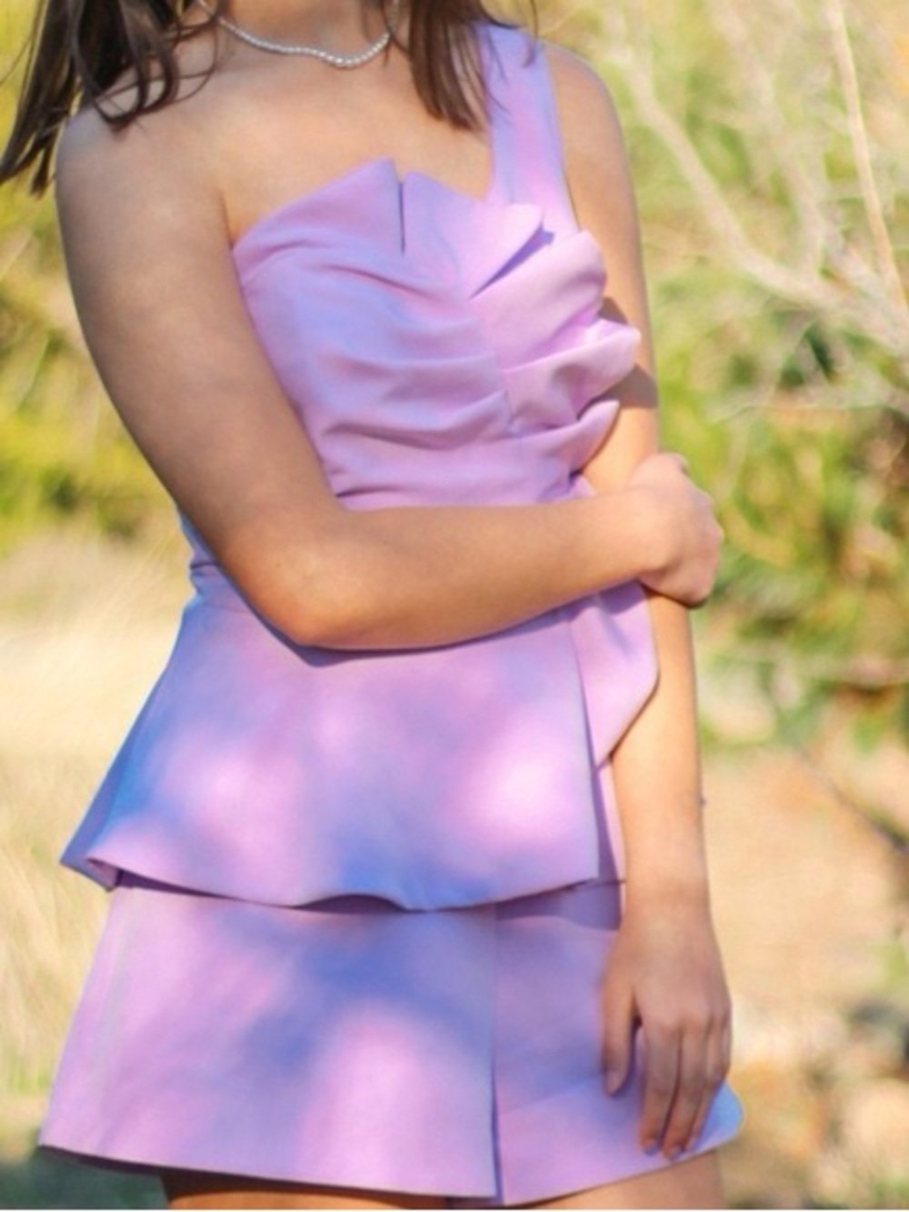Lavender One-Shoulder Peplum Romper